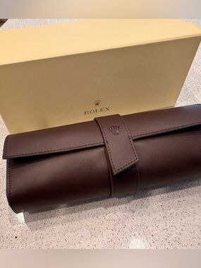 Rolex Dark Brown Leather Watch Travel Roll